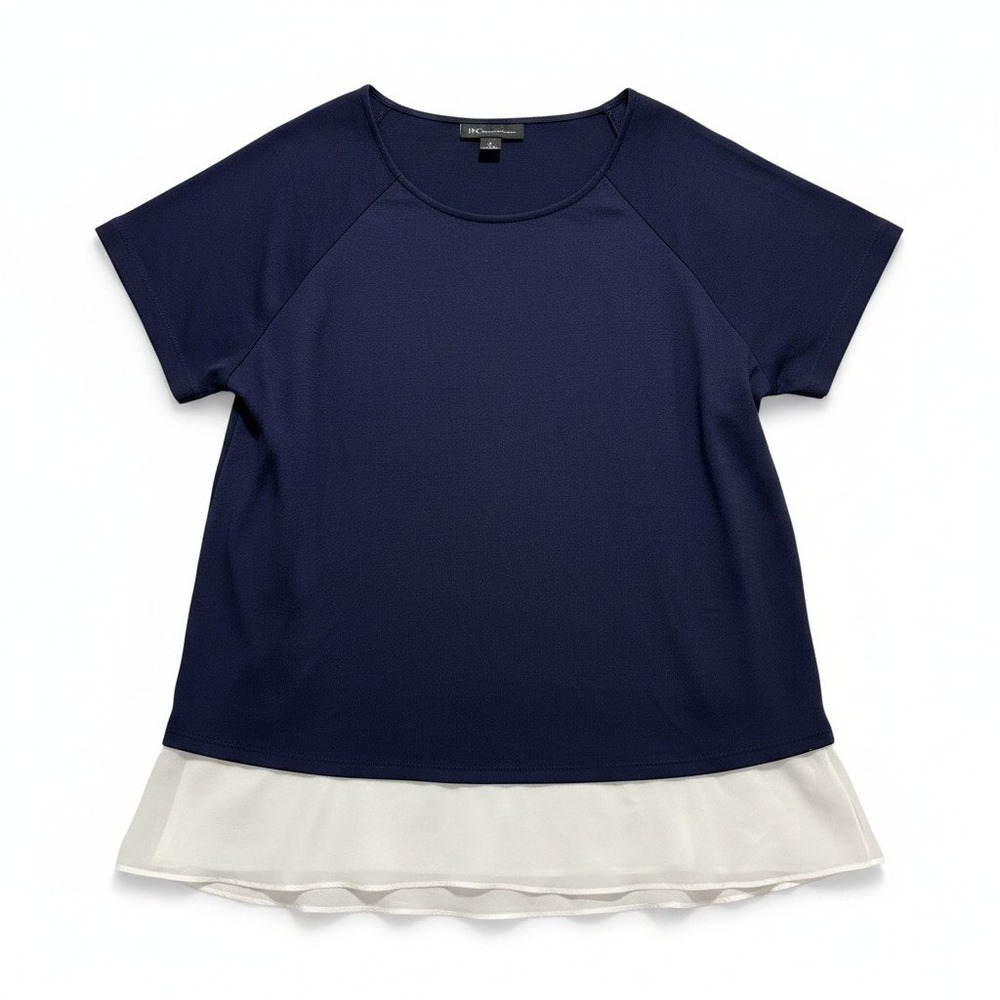 INC Womens 2X Navy Blue Layered Chiffon Hem Knit Top Casual Preppy
